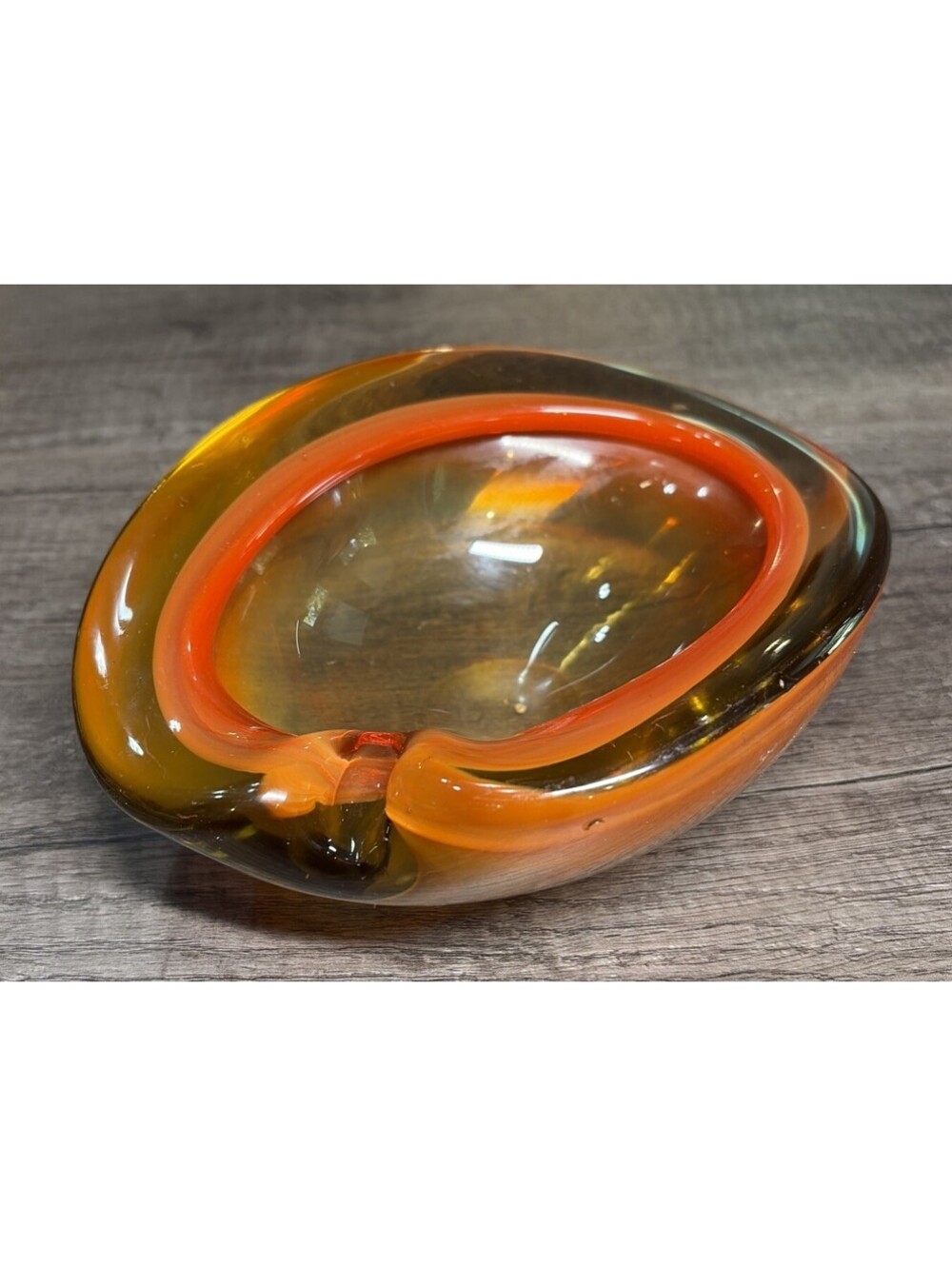 Murano Glass Ashtray VTG MCM 6" Bowl Orange Italy Cigar Sommerso Amber Geode - Picture 2 of 8